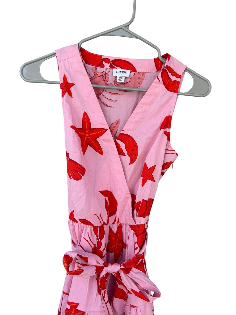 J. Crew Sleeveless Pink Lobster Print Tie-Waist Dress - Size 00 - Tie Waist - Picture 5 of 12